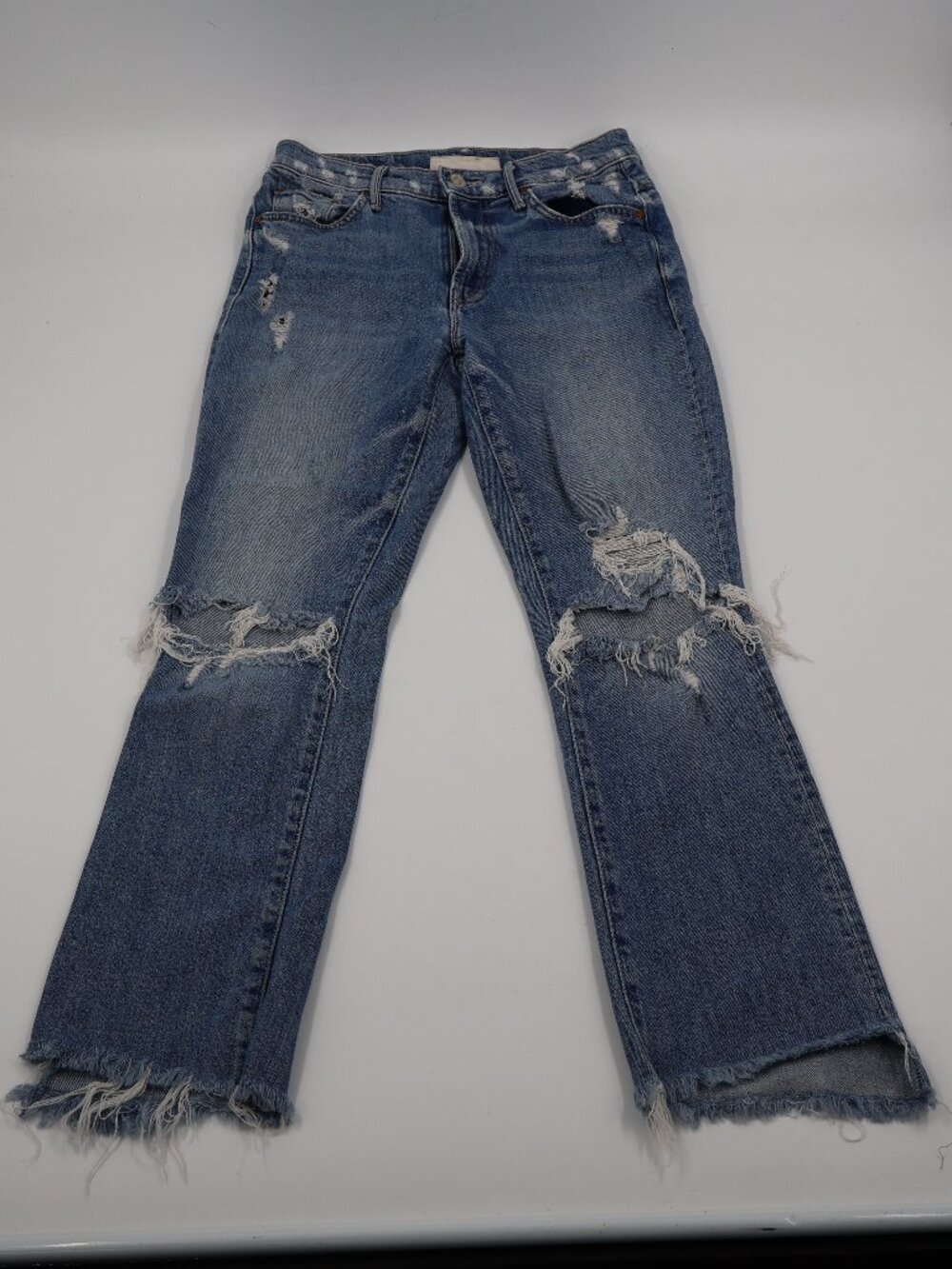 Mother The Insider Crop Step Fray Jeans Womens 27 Blue Distressed Holy Melanchol